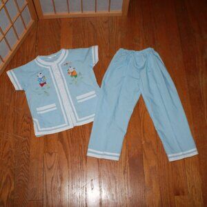 Vintage Golden Lion Hand Embroidered 2pc Top & Pant Lounge Set